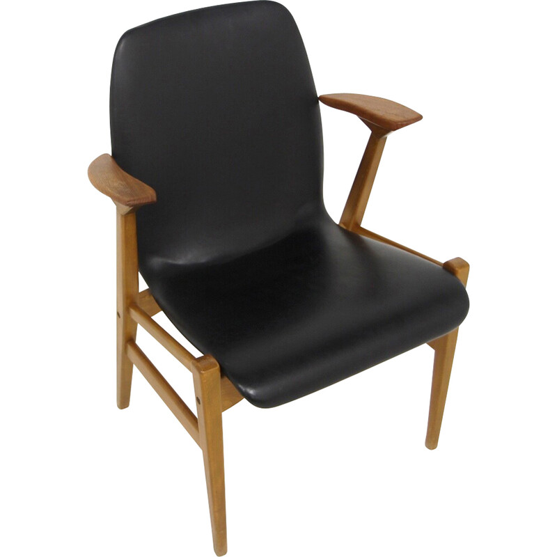 Vintage armchair in leatherette, beechwood and teak for Svegards Markaryd, Sweden 1950