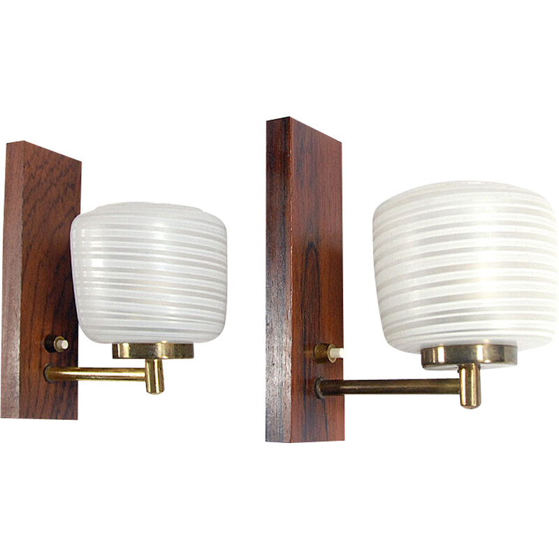 Pair of vintage teak and metal wall lamps, Germany 1970s