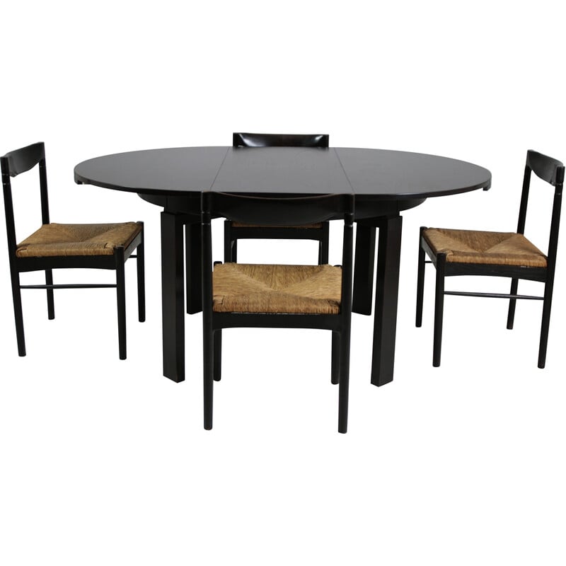 Vintage dining set in black lacquer, Italy 1970