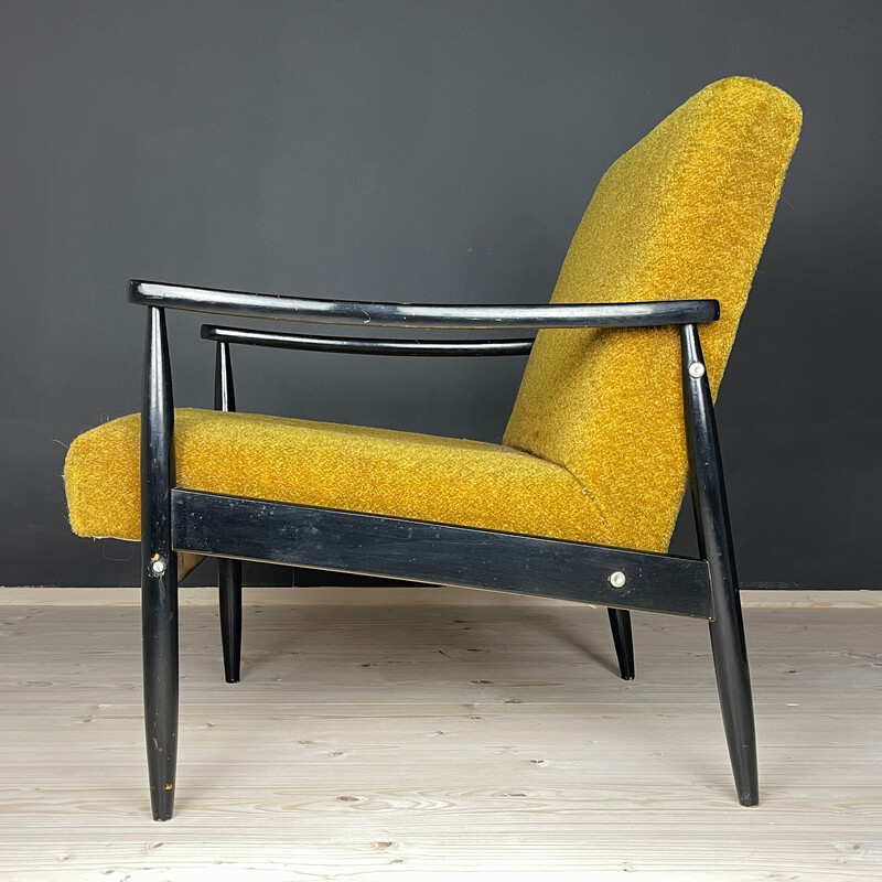 Fauteuil vintage en bois et tissu, Yougoslavie 1970