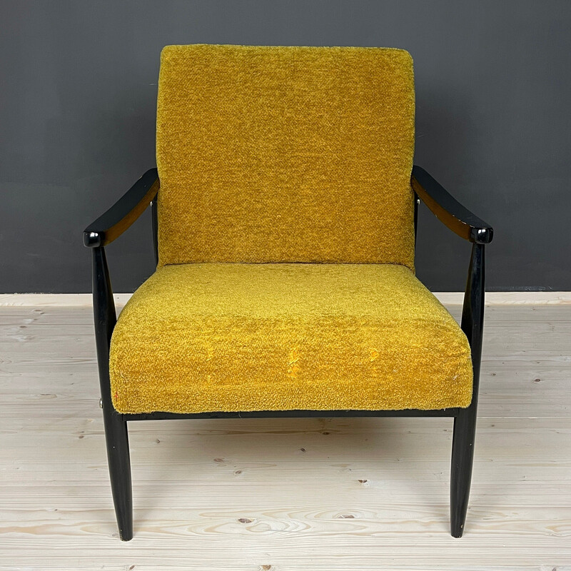 Mid-century wooden and fabric armchair, Yugoslavia 1970s