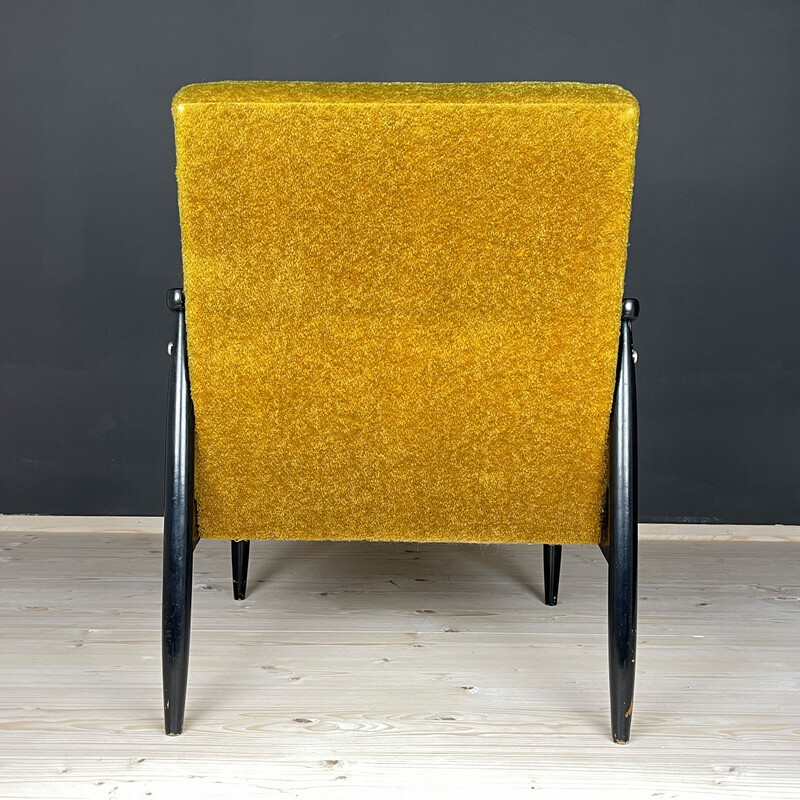 Mid-century wooden and fabric armchair, Yugoslavia 1970s