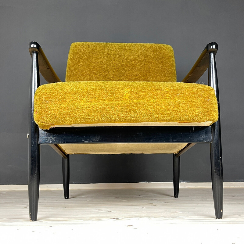 Mid-century wooden and fabric armchair, Yugoslavia 1970s