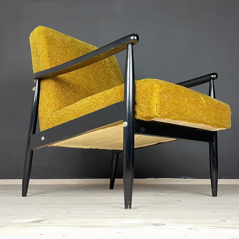 Mid-century wooden and fabric armchair, Yugoslavia 1970s