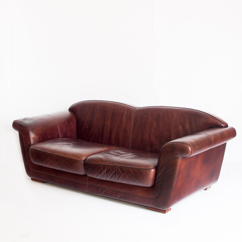 Vintage "Club" leather sofa, France 1980