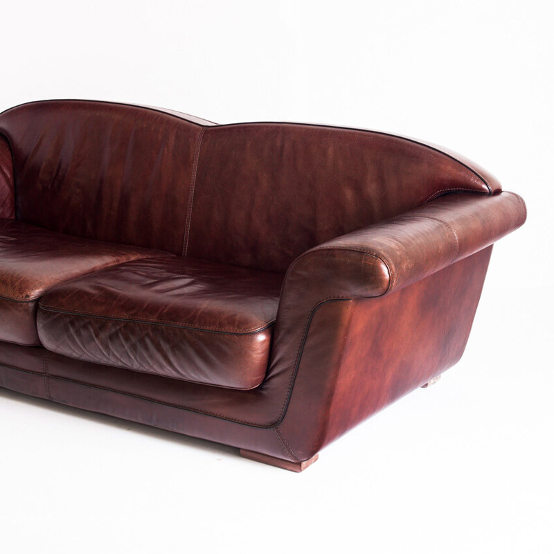 Vintage "Club" leather sofa, France 1980