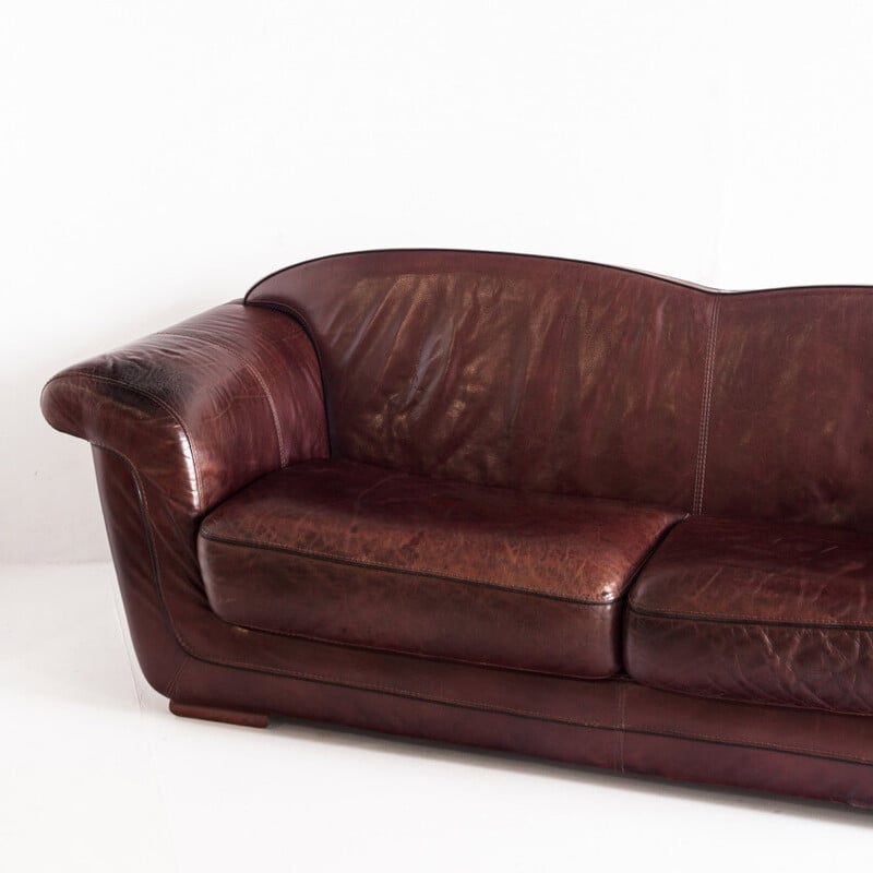 Vintage "Club" leather sofa, France 1980