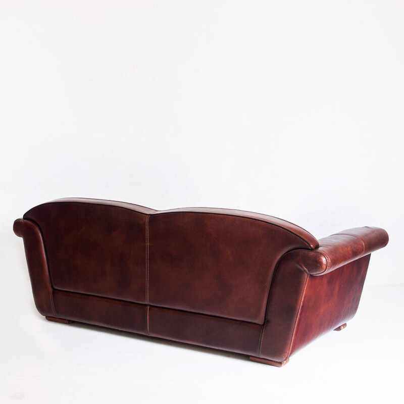 Vintage "Club" leather sofa, France 1980