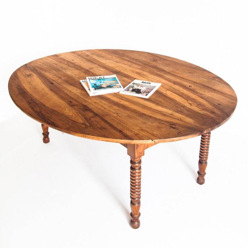 Vintage flap table in solid waxed cherry wood, France 1960
