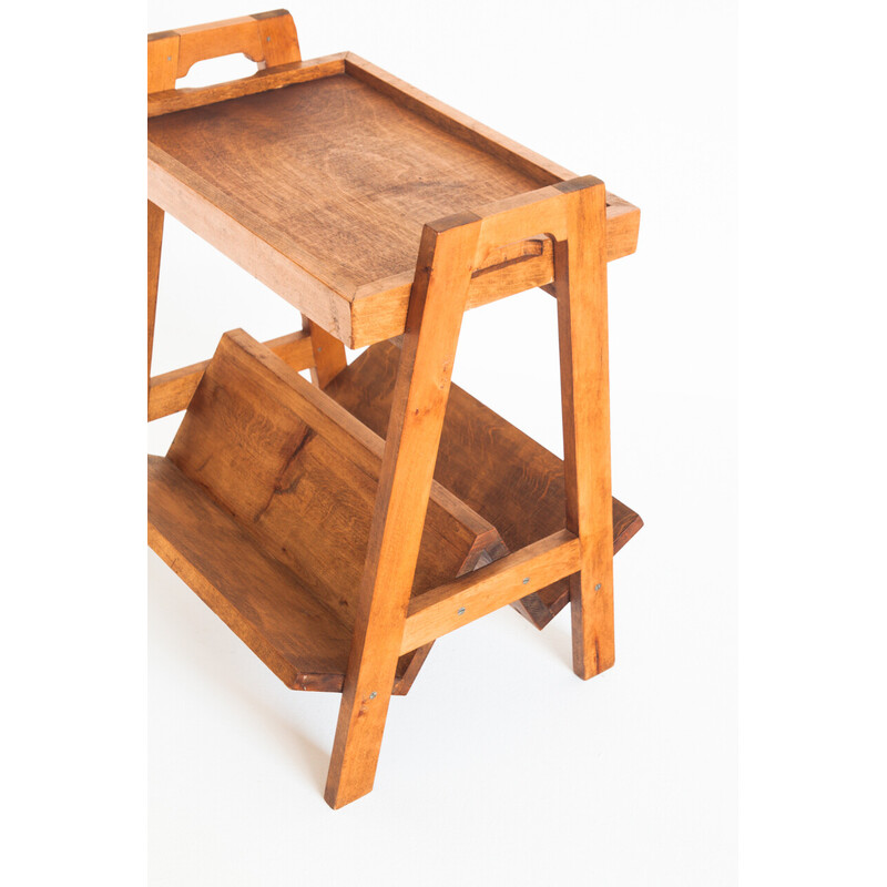 Vintage teak side table with magazine rack and removable top, France 1950