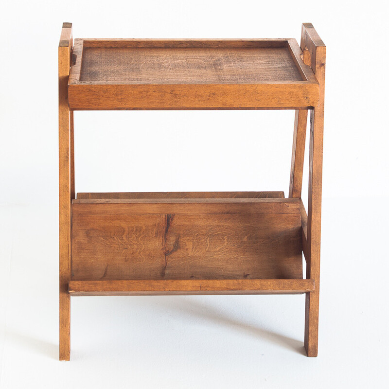 Vintage teak side table with magazine rack and removable top, France 1950