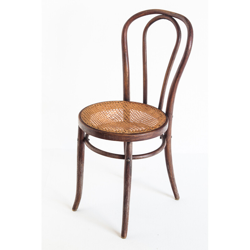 Satz von 4 Vintage-Stühlen aus gebogenem Holz und Rohrgeflecht, Frankreich 1950