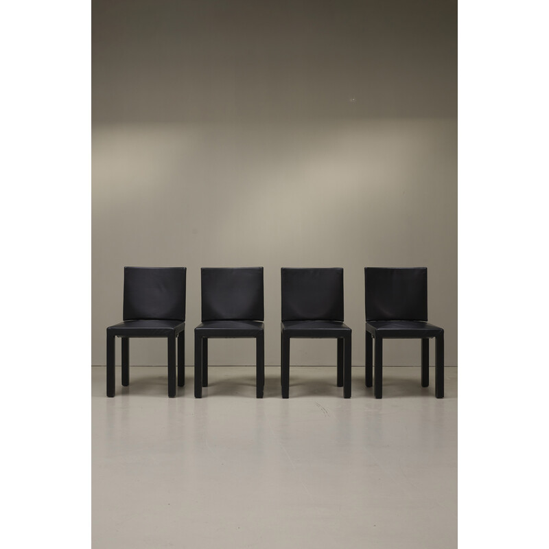 Set of 4 vintage Arcadia chairs in black leather and chrome by Paolo Piva for B and B Italia