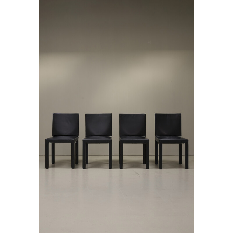 Set van 4 vintage Arcadia stoelen in zwart leer en chroom van Paolo Piva voor B en B Italia
