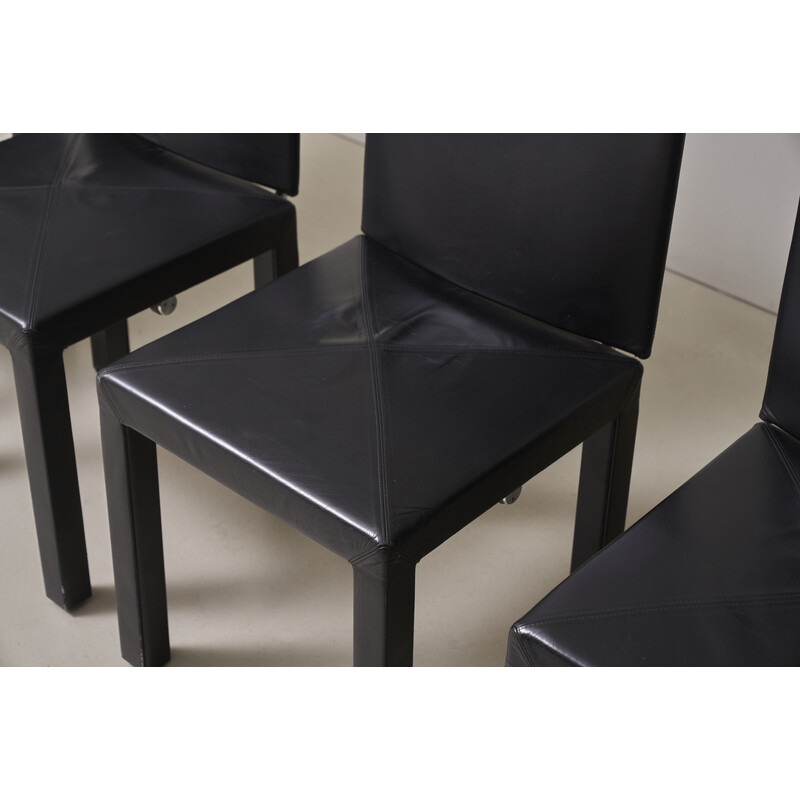 Set of 4 vintage Arcadia chairs in black leather and chrome by Paolo Piva for B and B Italia