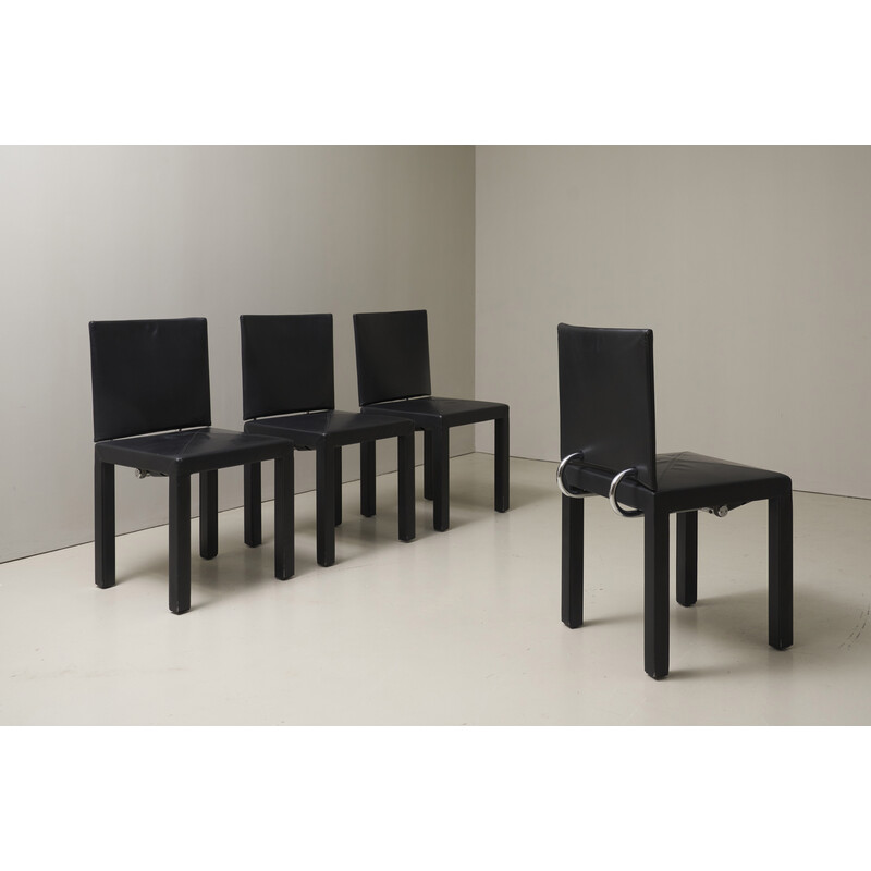 Set of 4 vintage Arcadia chairs in black leather and chrome by Paolo Piva for B and B Italia