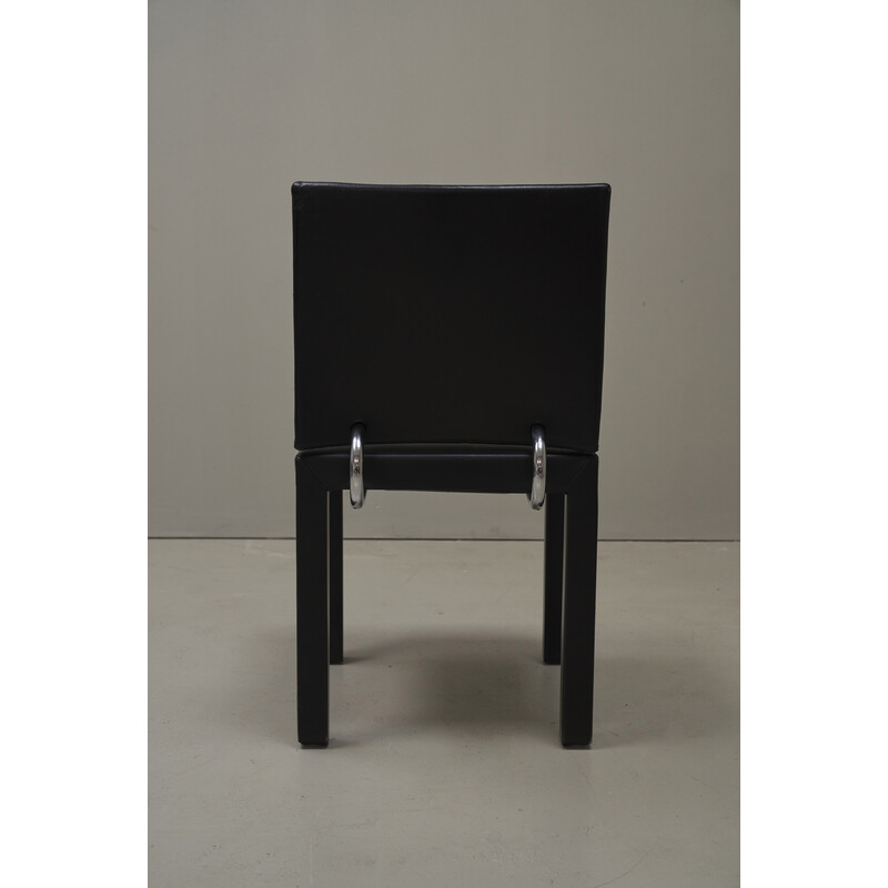 Set of 4 vintage Arcadia chairs in black leather and chrome by Paolo Piva for B and B Italia