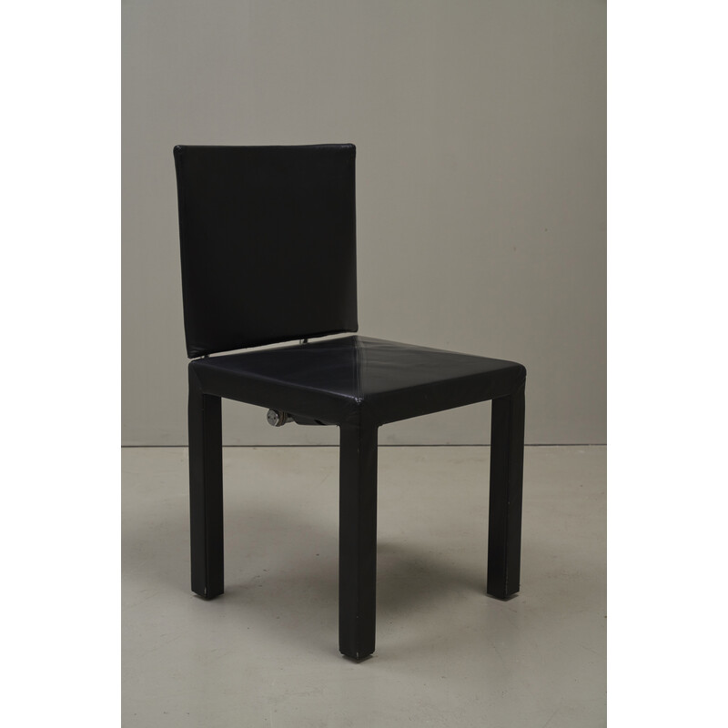 Ensemble de 4 chaises vintage Arcadia en cuir noir et chrome par Paolo Piva pour B and B Italia