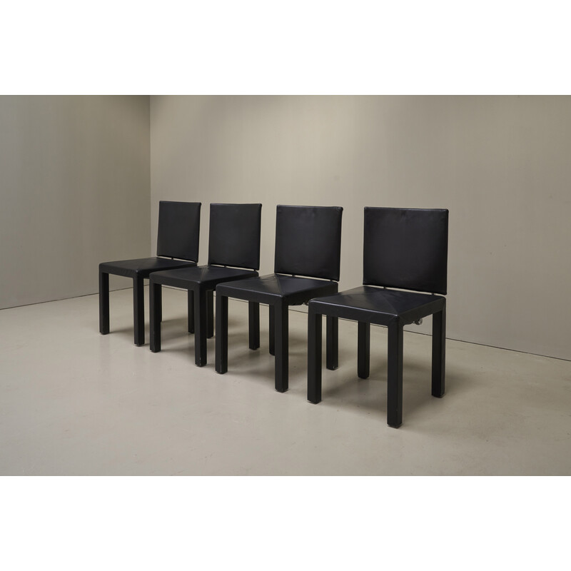 Set of 4 vintage Arcadia chairs in black leather and chrome by Paolo Piva for B and B Italia