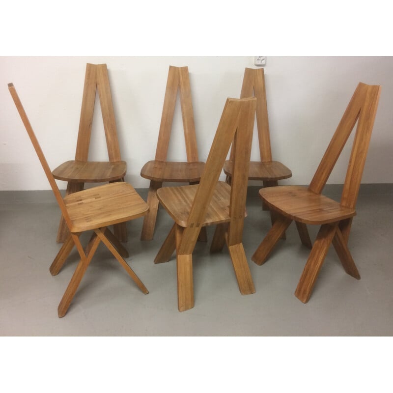 Set of 6 S45 chairs by Pierre Chapo - 1970s