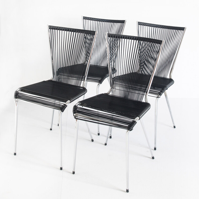 Ensemble de 4 chaises vintage d'André Monpoix, France 1960