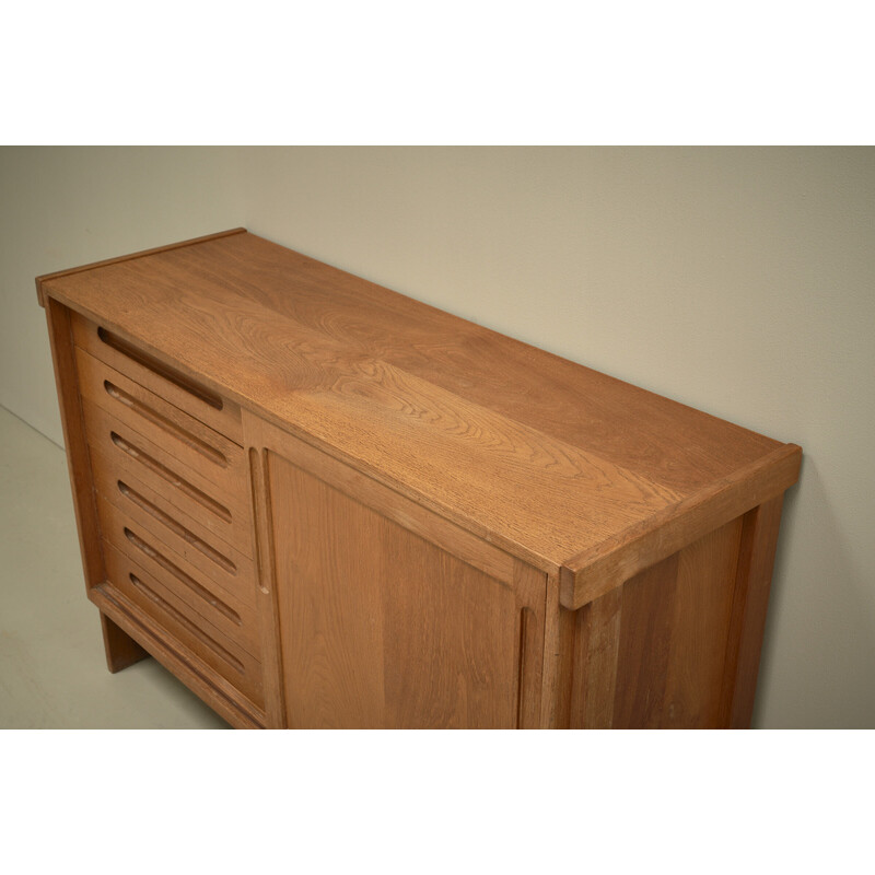 Vintage sideboard in oakwood with 1 sliding door and 6 drawers, Denmark 1970s