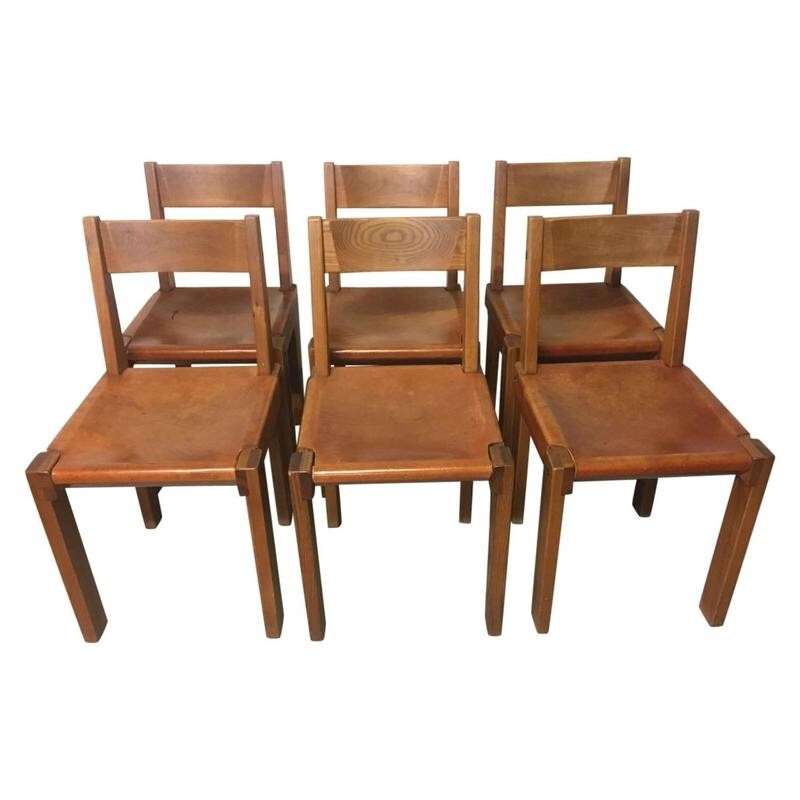 Set of 6 S24 chairs by Pierre Chapo - 1970s