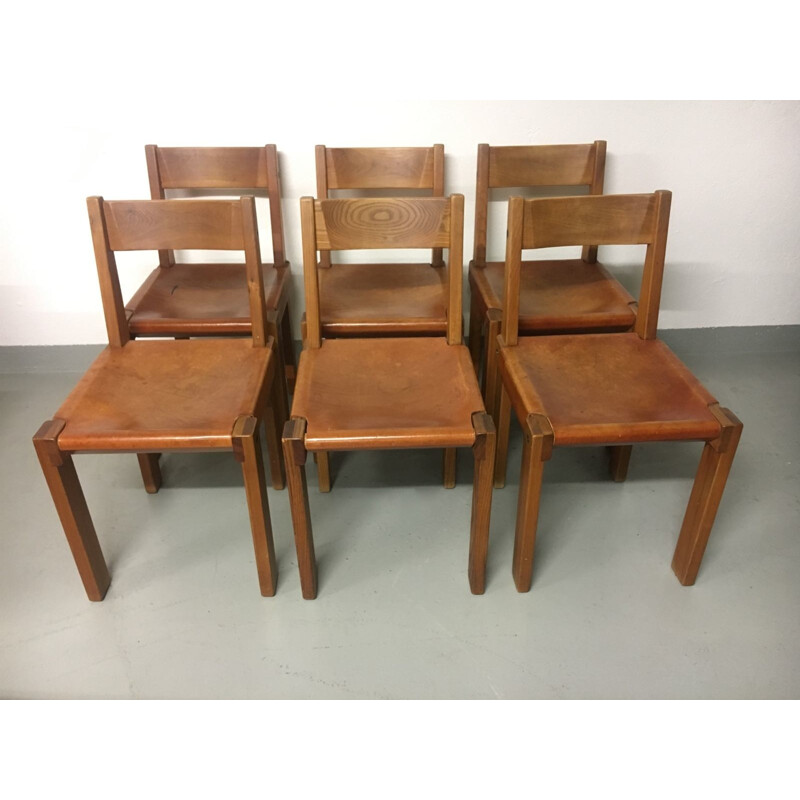 Set of 6 S24 chairs by Pierre Chapo - 1970s