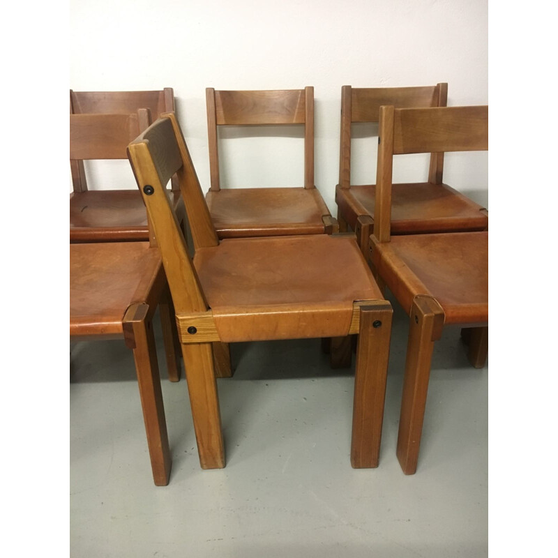 Set of 6 S24 chairs by Pierre Chapo - 1970s