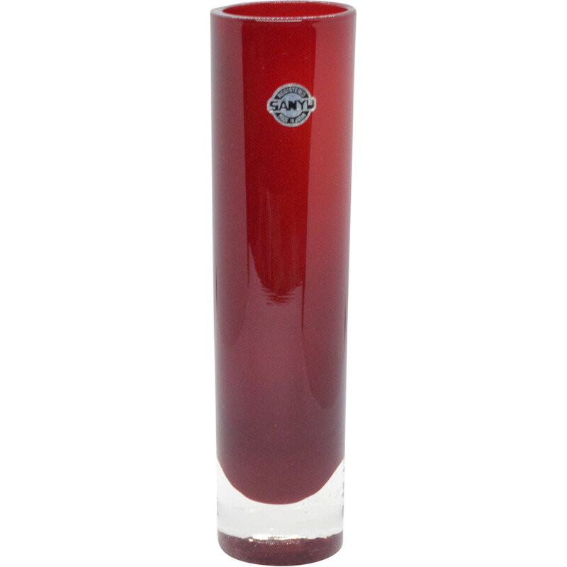 Vintage red glass vase for Sanyu Glass, Japan 1970