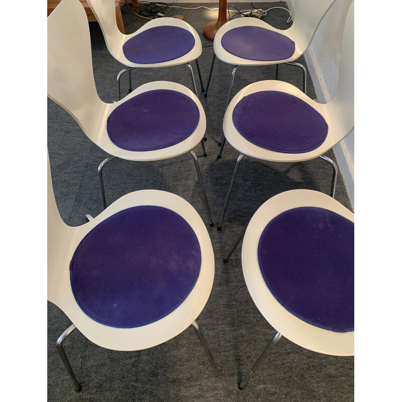 Conjunto de 6 cadeiras vintage em laca branca e cromada por Arne Jacobsen para Fritz Hansen