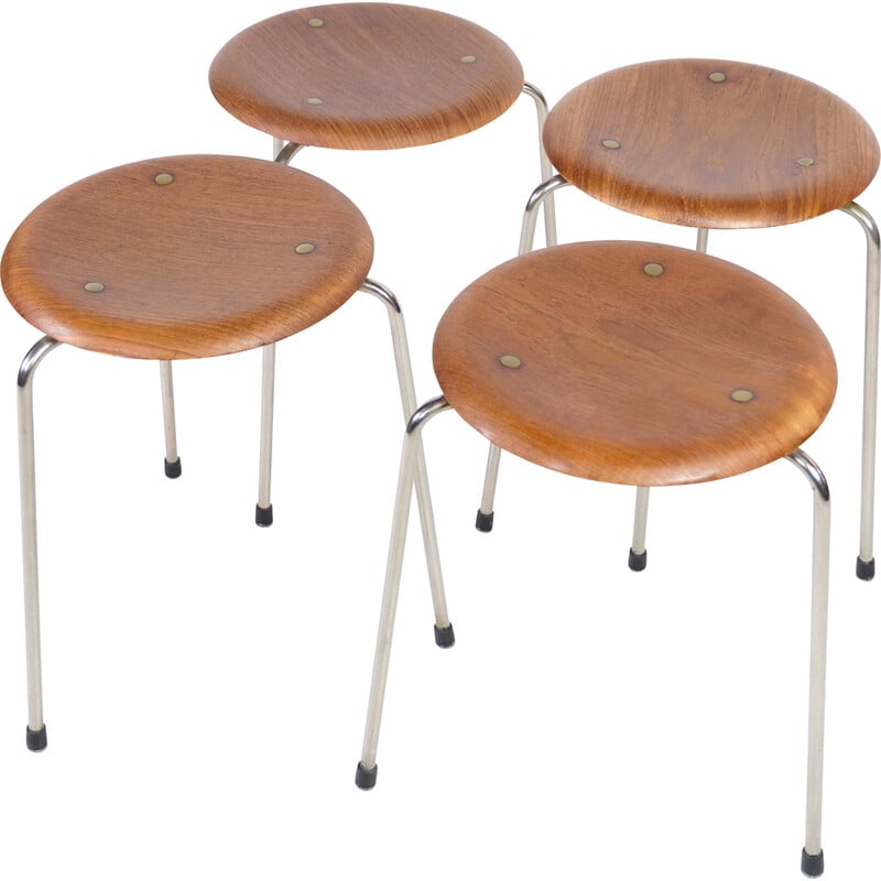 Set of 4 vintage stools with three legs by Arne Jacobsen for Fritz Hansen, 1960s
