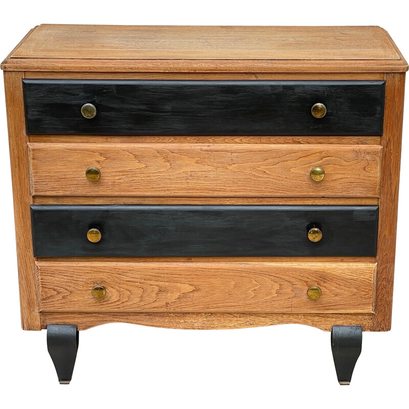 Vintage black and raw wood chest of drawers, 1930