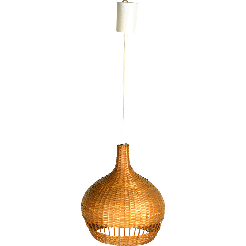 Vintage scandinavian pendant lamp with wicker shade, Denmark 1960s