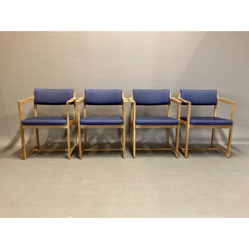 Set di 4 poltrone scandinave vintage in rovere ceruleo, 1960