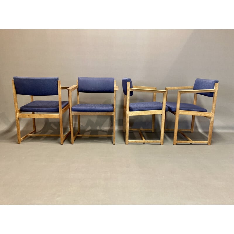 Set of 4 vintage Scandinavian armchairs in limed oak, 1960s