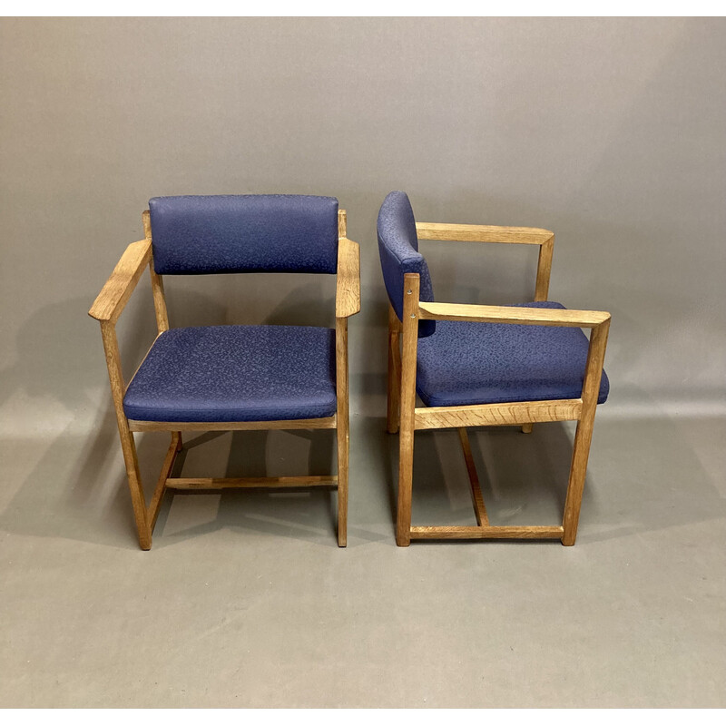 Set of 4 vintage Scandinavian armchairs in limed oak, 1960s