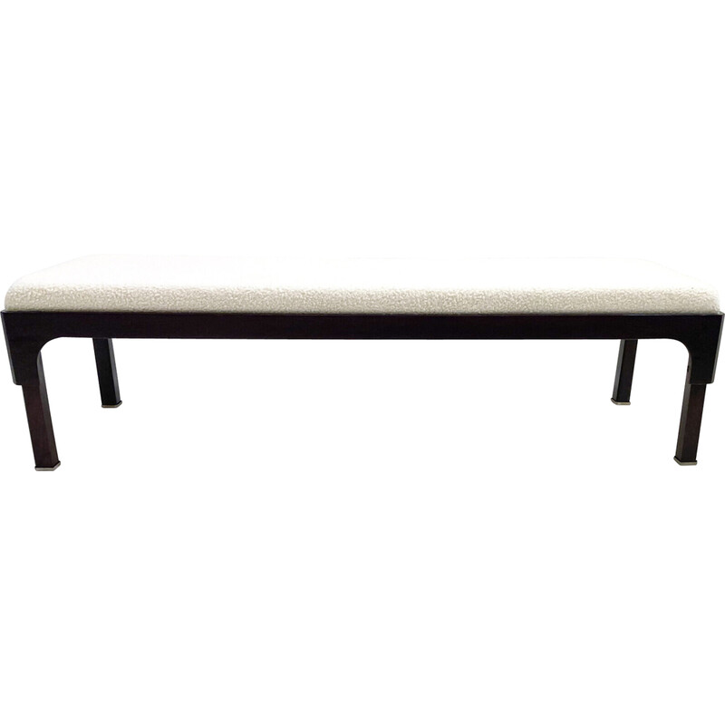 Mid-century bench in wood and white boucle fabric, Italy 1960s