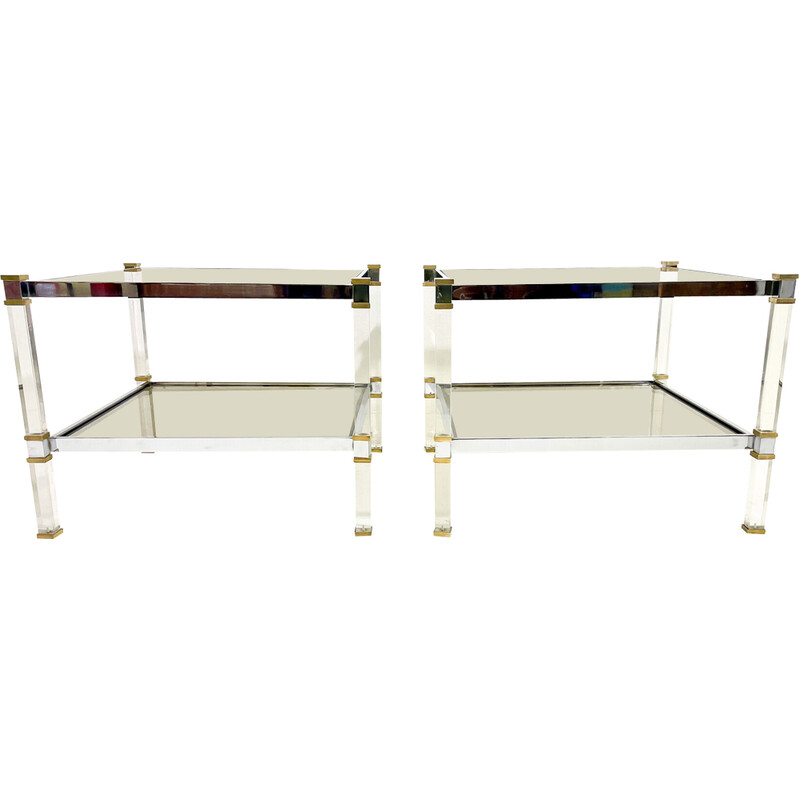 Pair of vintage brass and glass side tables, 1970