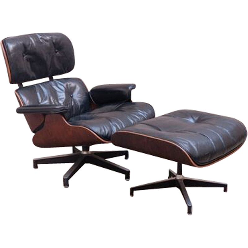 Vintage rosewood lounge chair with ottoman by Charles and Ray Eames for Herman Miller, 1970