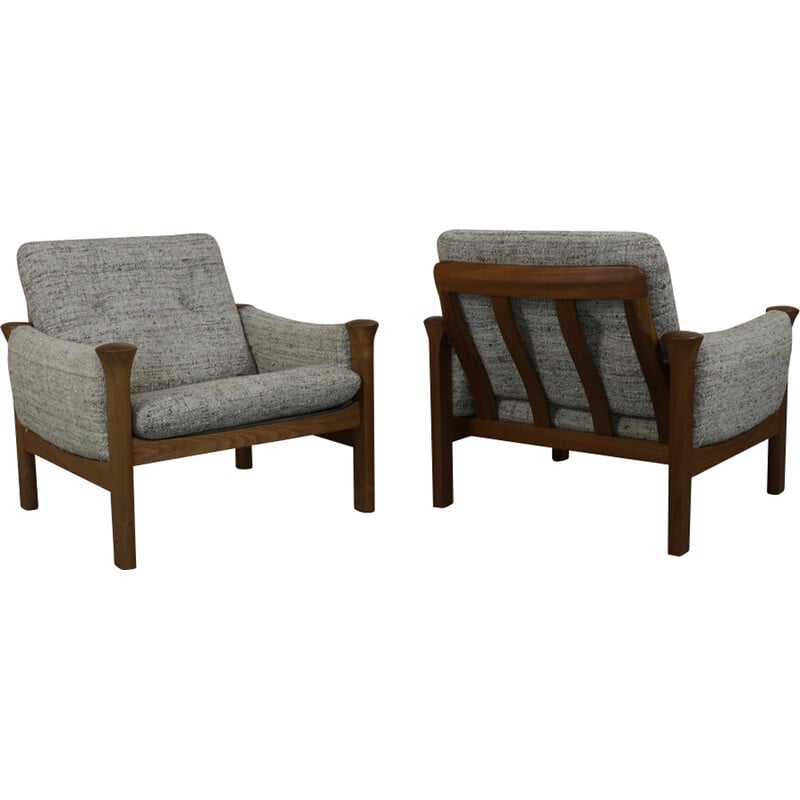 Pair of vintage bouclé and teak lounge chairs by Arne Vodder for Cado, Denmark 1970