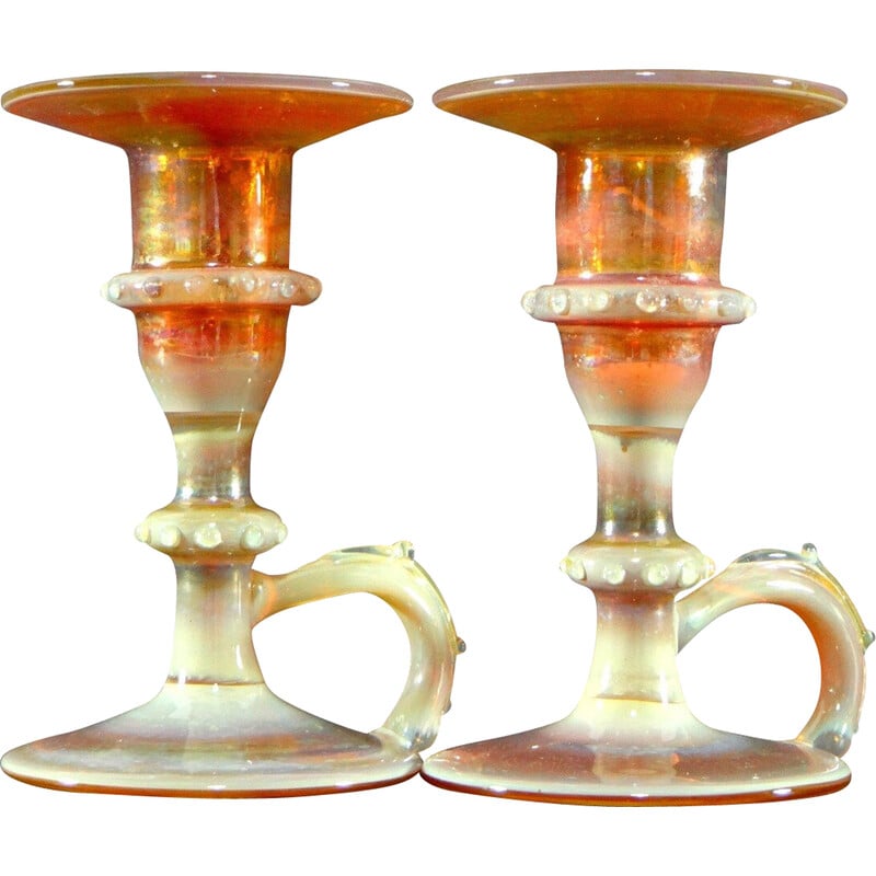 Pair of vintage blown glass candlesticks, Italy 1950