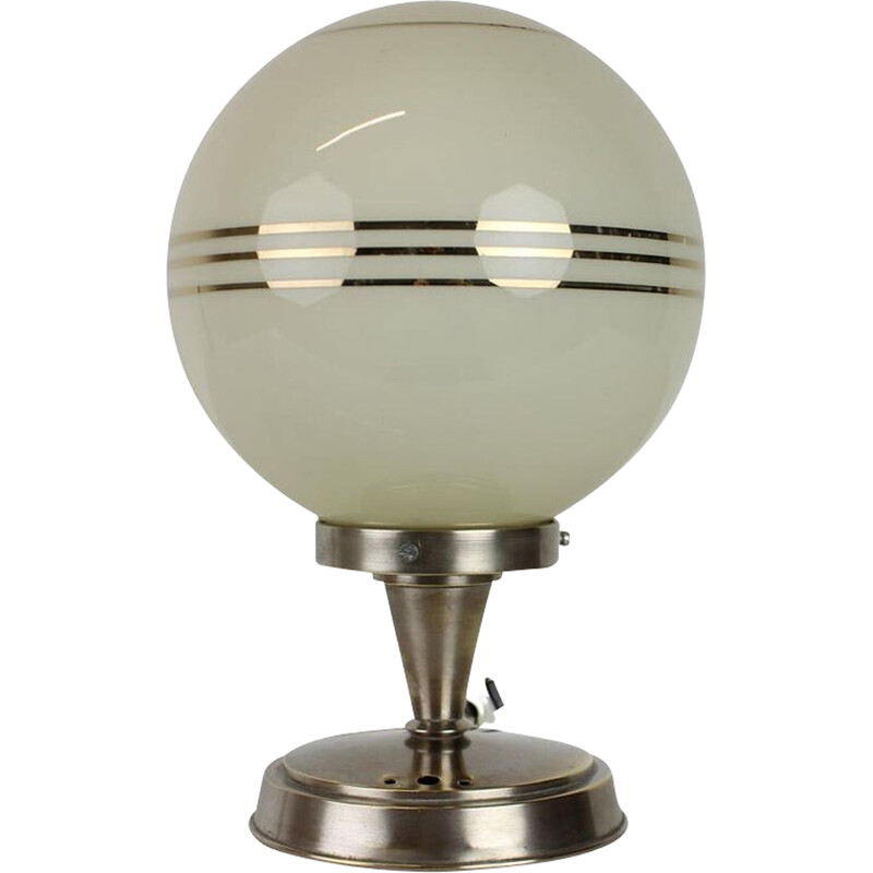 Lámpara de sobremesa Art Decó vintage de cristal y cromo, Checoslovaquia Años 30