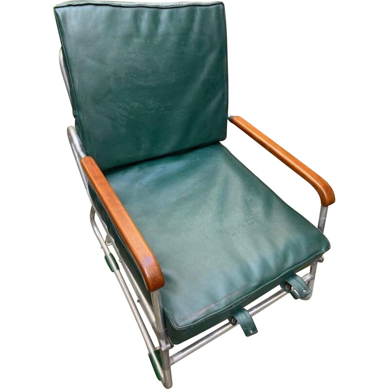 Vintage-Sessel mit dunkelgrünem Skaibezug von François Caruelle, Frankreich 1950