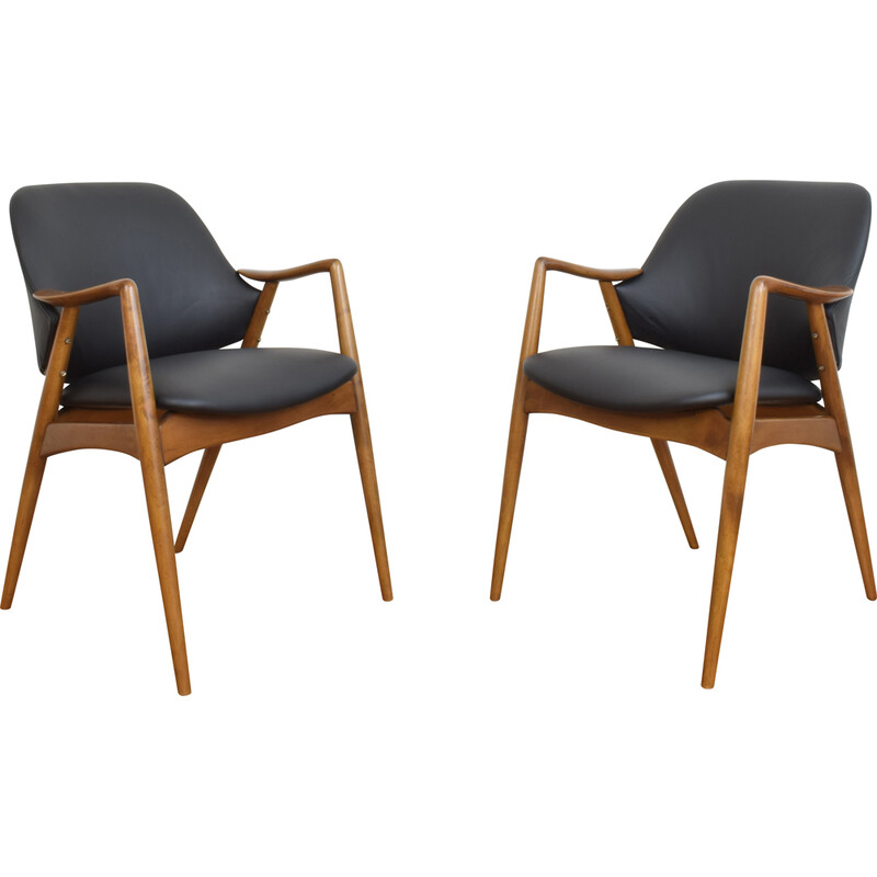 Paar vintage lederen fauteuils van Alf Svensson voor Dux, Zweden 1960