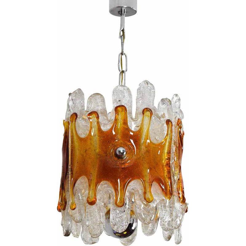 Mid century Italiaanse amber en heldere lava Murano kroonluchter van Mazzega, 1960