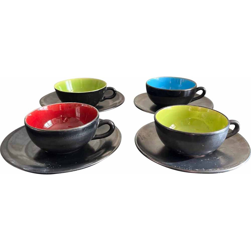 Juego de 4 tazas de colores vintage, 1950