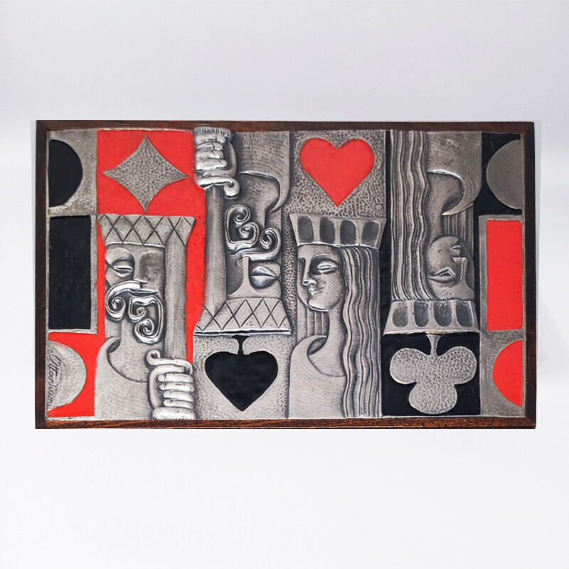 Alte Spielkartenschachtel aus Sterlingsilber, Emaille und Holz von Ottaviani, Italien 1960er Jahre