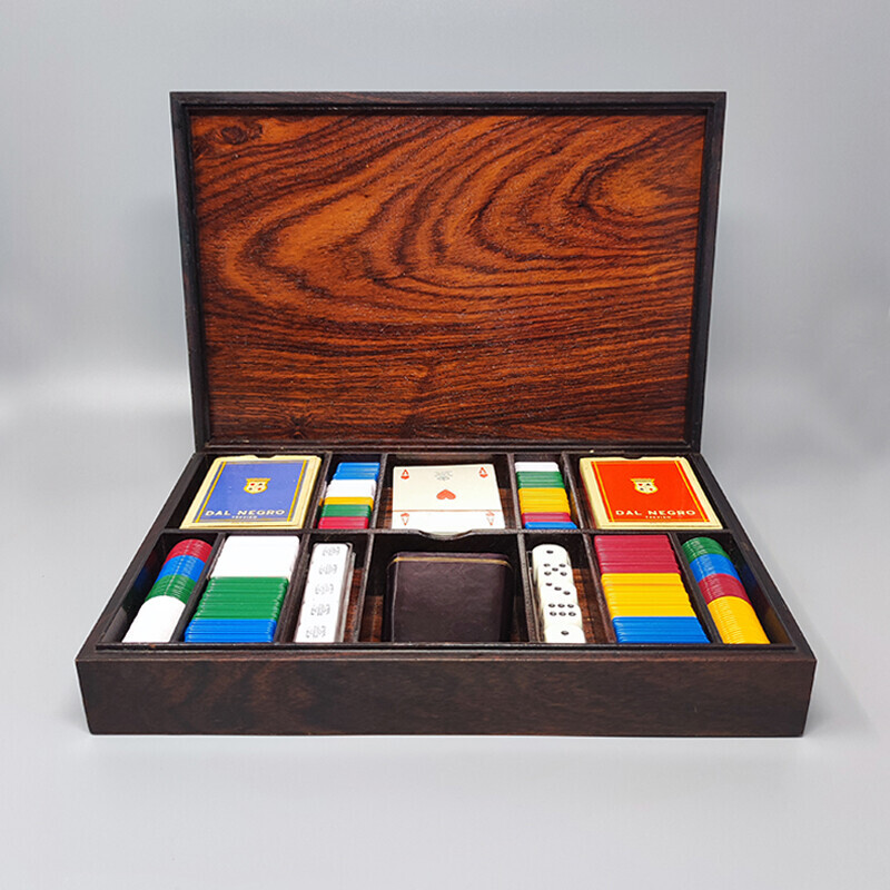 Vintage sterling silver, enamel and wood playing card box by Ottaviani, Italy 1960s