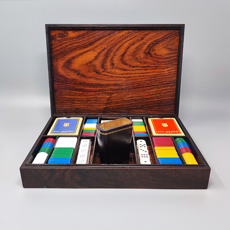 Boîte de cartes à jouer vintage en argent sterling, émail et bois par Ottaviani, Italie 1960